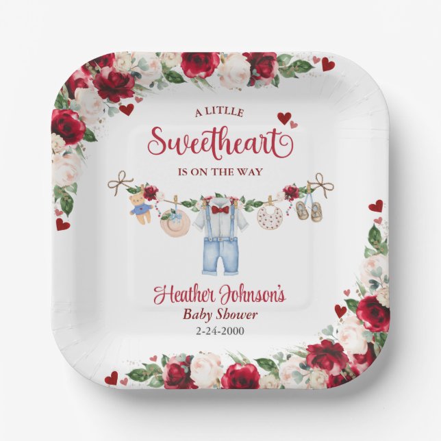 Eine kleine Sweetheart Valentine Boy Baby Dusche Pappteller (Vorderseite)