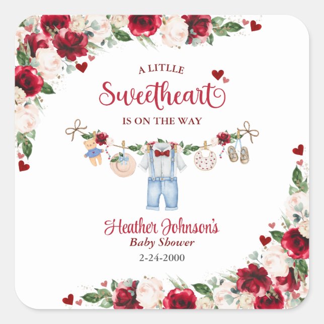 Eine kleine Sweetheart Valentine Boy Baby Dusche Quadratischer Aufkleber (Vorderseite)