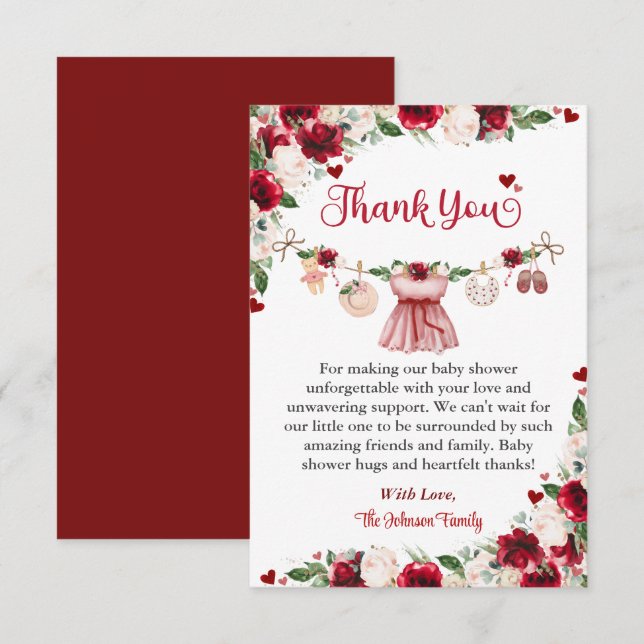Eine kleine Sweetheart Valentine Girl Baby Dusche Dankeskarte (Vorne/Hinten)