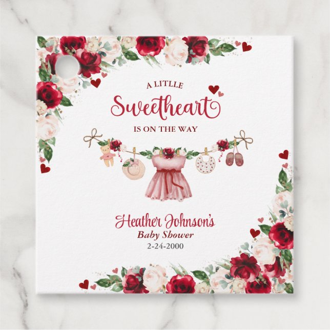 Eine kleine Sweetheart Valentine Girl Baby Dusche Geschenkanhänger (Vorderseite)