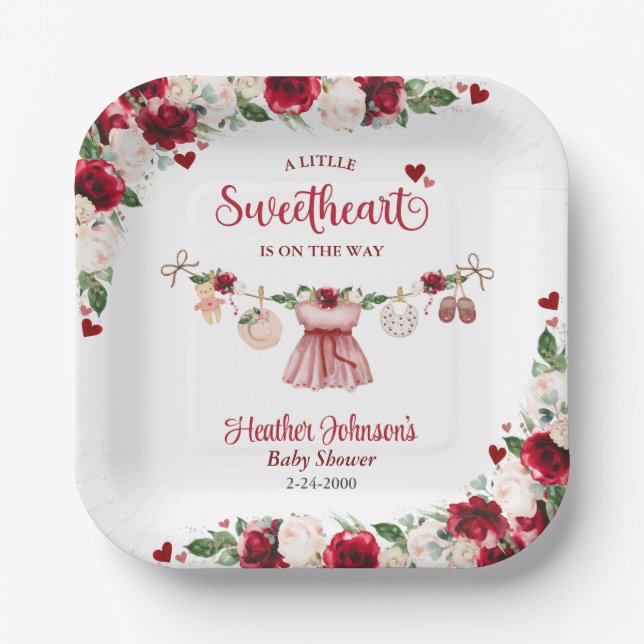 Eine kleine Sweetheart Valentine Girl Baby Dusche Pappteller (Vorderseite)