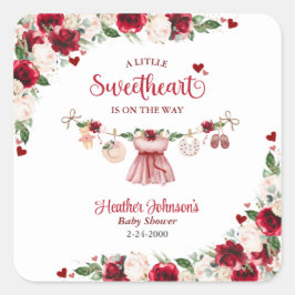 Eine kleine Sweetheart Valentine Girl Baby Dusche Quadratischer Aufkleber