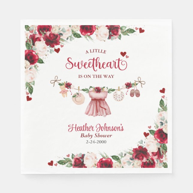 Eine kleine Sweetheart Valentine Girl Baby Dusche Serviette (Vorderseite)