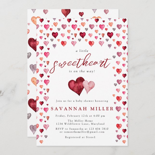 Eine kleine Sweetheart Valentine Hearts Baby Dusch Einladung (Vorne/Hinten)