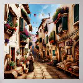 Eine kleine Touristenstadt mit kleinen Gassen Blum Poster