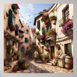 Eine kleine Touristenstadt mit kleinen Gassen Blum Poster