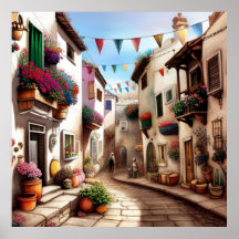 Eine kleine Touristenstadt mit kleinen Gassen Gesc