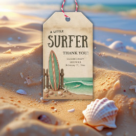 Eine kleine Vintage Babydusche für Surfer Geschenkanhänger