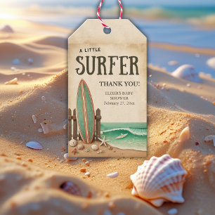 Eine kleine Vintage Babydusche für Surfer Geschenkanhänger
