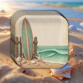 Eine kleine Vintage Babydusche für Surfer Pappteller