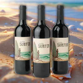 Eine kleine Vintage Babydusche für Surfer Weinetikett