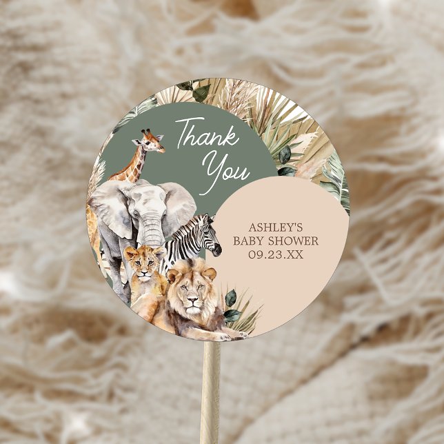 Eine kleine Wild One Safari Animals Kinderdusche Runder Aufkleber (A Little Wild One Safari Animals Baby Shower Sticker)
