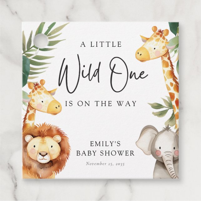Eine kleine Wild One Safari Babydusche Geschenkanhänger (Vorderseite)