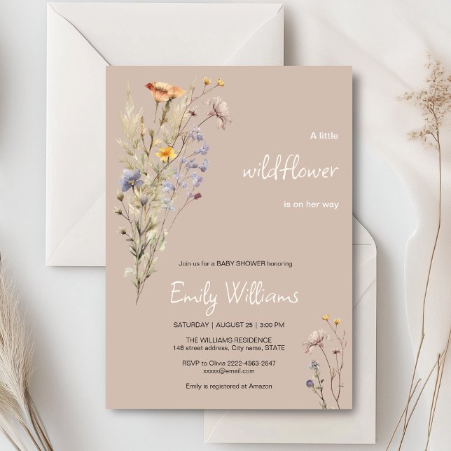 Eine kleine Wildblume Baby Dusche Einladung (A little wildflower elegant rustic boho watercolor baby shower invitation, baby in bloom)