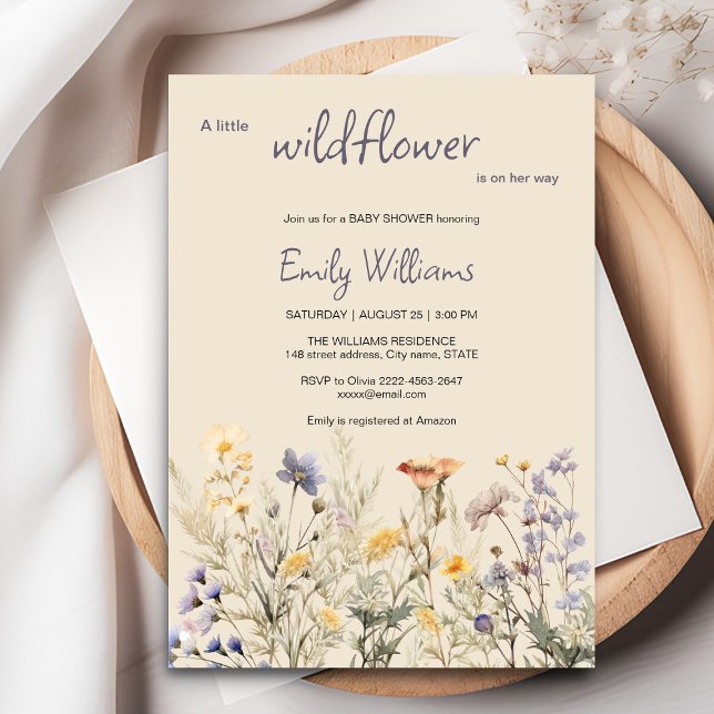 Eine kleine Wildblume Baby Dusche Einladung (A little wildflower elegant rustic boho watercolor baby shower invitation, baby in bloom)