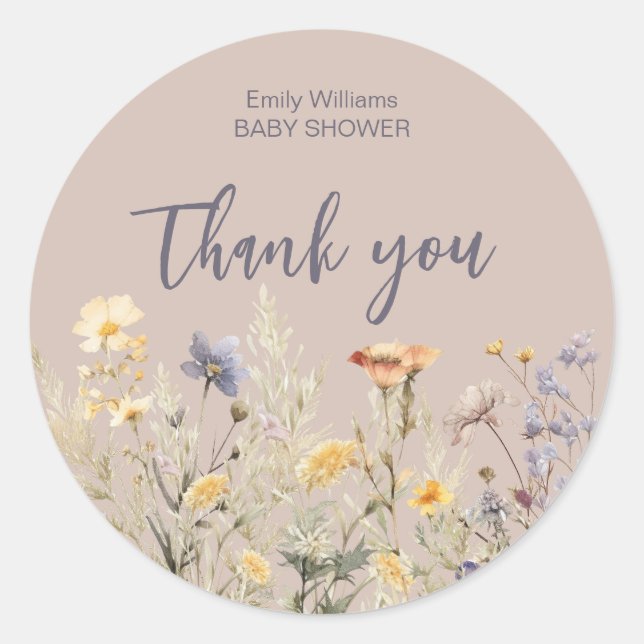 Eine kleine Wildblume Baby Dusche Einladung Runder Aufkleber (Vorderseite)