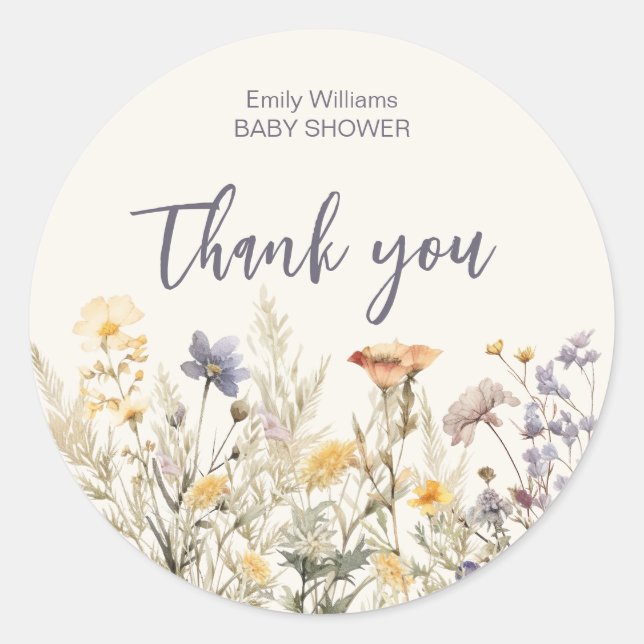 Eine kleine Wildblume Baby Dusche Einladung Runder Aufkleber (Vorderseite)