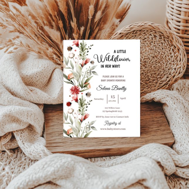 Eine kleine Wildblume Baby Girl Dusche Ladybug Einladung (baby shower invitations a little wildflower watercolor floral for her boho)