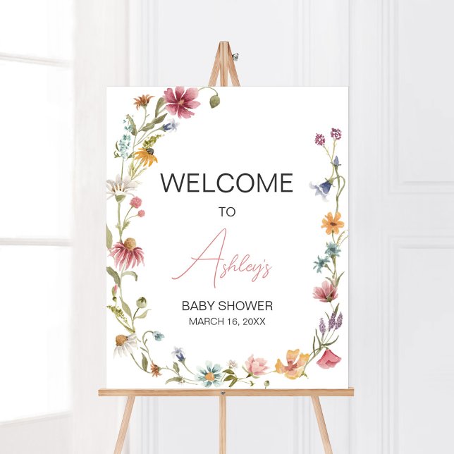 Eine kleine Wildblume Babydusche. Empfang Poster (Wildflower is on the way Baby Shower Welcome Sign)