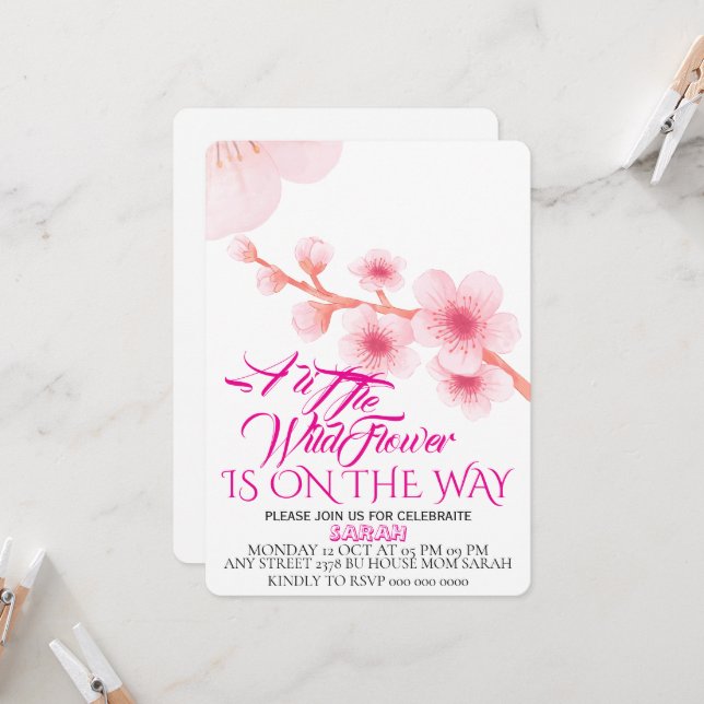 Eine kleine Wildblume Babydusche laden Sie ein Einladung (Vorderseite/Rückseite Beispiel)