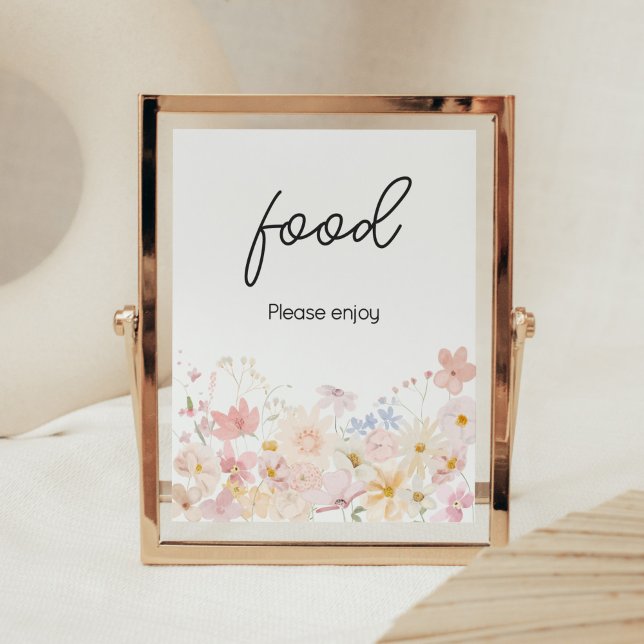 Eine kleine Wildblume befindet sich auf dem Weg zu Poster (Floral Little Wildflower Is On The Way Baby Shower Food Sign)