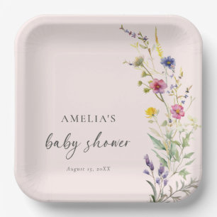 Eine kleine Wildblume Blumenrosa Babydusche Pappteller