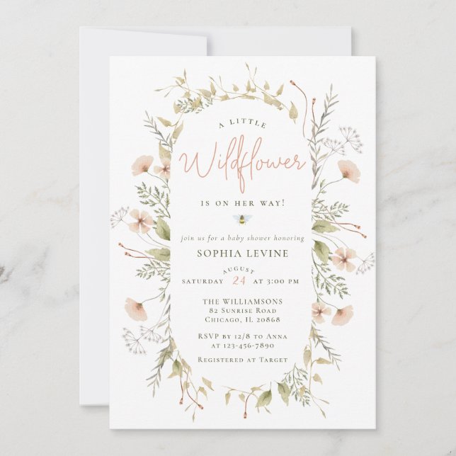 Eine kleine Wildblume Boho Bee Girl Babydusche Einladung (Vorderseite)