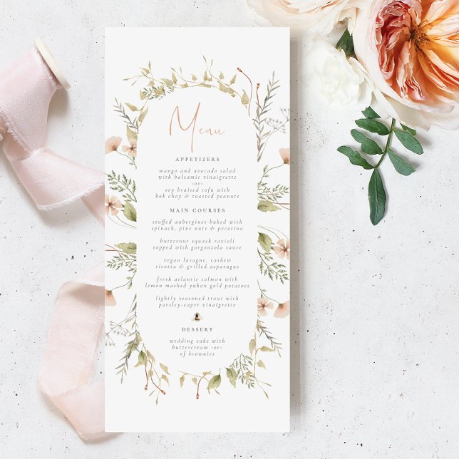 Eine kleine Wildblume Boho Bee Girl Babyduschmenü Menükarte (Menu Card Mock-up)