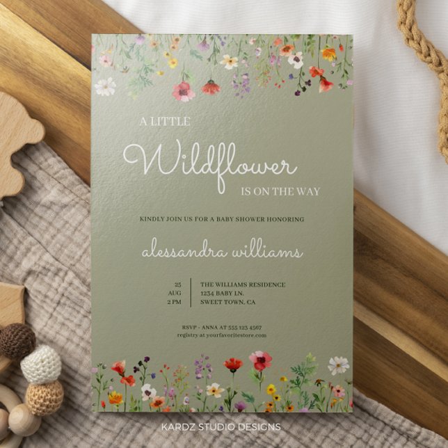 Eine kleine Wildblume Boho Kinderdusche Einladung (Little Wildflower invitation ideal for a baby boy or gender neutral baby shower celebration.)