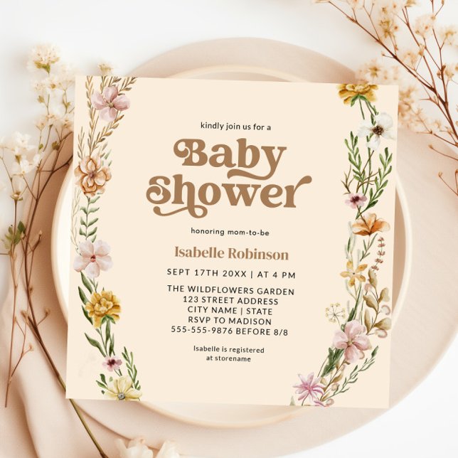 Eine kleine Wildblume Boho Nature Theme Kinderdusc Einladung (A Little Wildflower Boho Nature Theme Baby Shower Invitation)