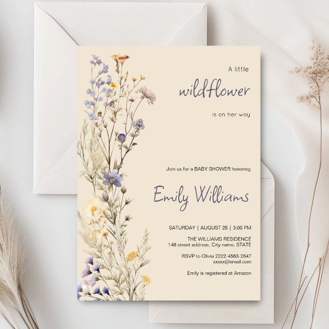 Eine kleine Wildblume Boho rustikale Babydusche ei Einladung (A little wildflower elegant rustic boho watercolor baby shower invitation, baby in bloom)