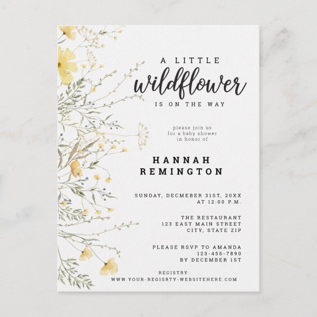 Eine kleine Wildblume gelbe Wasserfarbendusche Postkarte (Vorderseite)