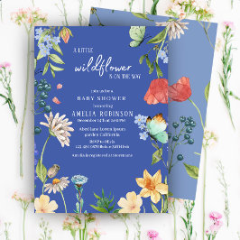 Eine kleine Wildblume Girl Baby Dusche blau Einladung