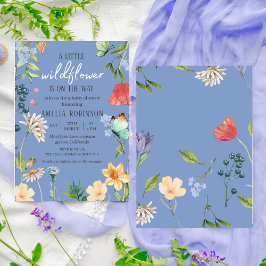 Eine kleine Wildblume Girl Baby Dusche blau Einladung