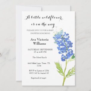 Eine kleine Wildblume Girl Baby Dusche Blue Blume Einladung