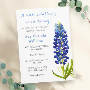 Eine kleine Wildblume Girl Baby Dusche Blue Blume Einladung