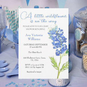 Eine kleine Wildblume Girl Baby Dusche Blue Blume Einladung