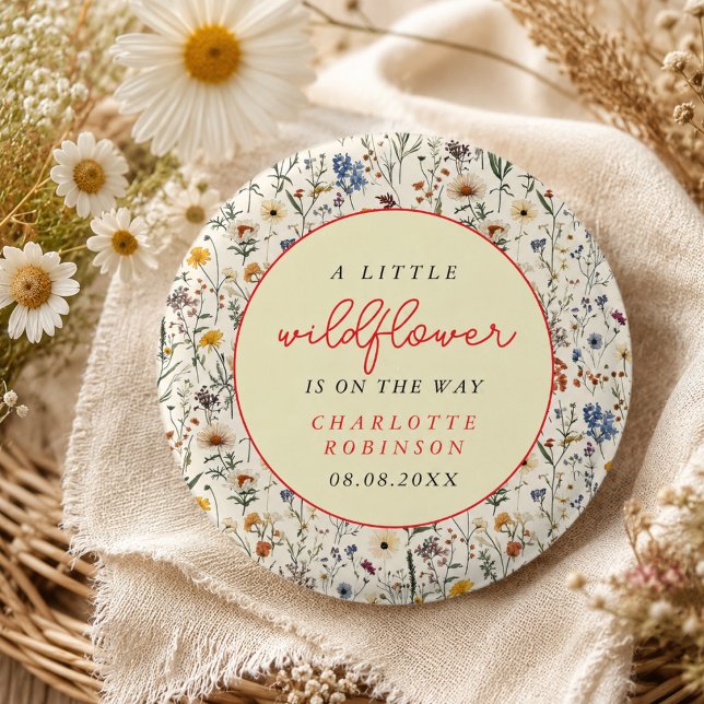 Eine kleine Wildblume Girl Babydusche Button (A Little Wildflower Girl Baby Shower Button)