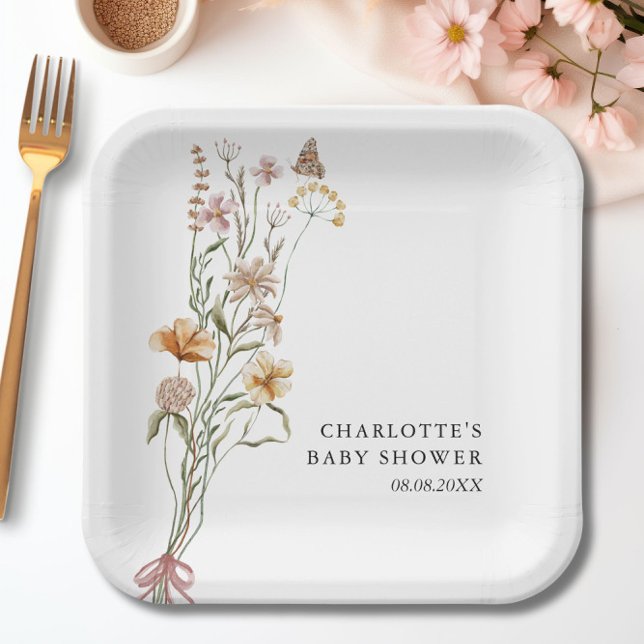 Eine kleine Wildblume Girl Babydusche Pappteller (A Little Wildflower Girl Baby Shower Paper Plates)