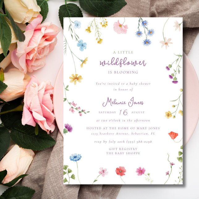 Eine kleine Wildblume Girl Boho Kinderdusche Einladung (A Little Wildflower Girl Boho Baby Shower Invitation)
