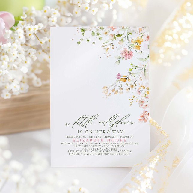 Eine kleine Wildblume ist auf dem Weg Niedliche Ba Einladung (A Little Wildflower Baby Shower Invitation)