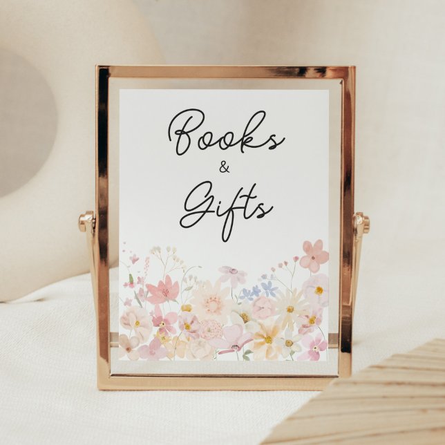 Eine kleine Wildblume ist unterwegs Bücher und Ges Poster (Floral Little Wildflower Is On The Way Baby Shower Books and Gifts Sign)
