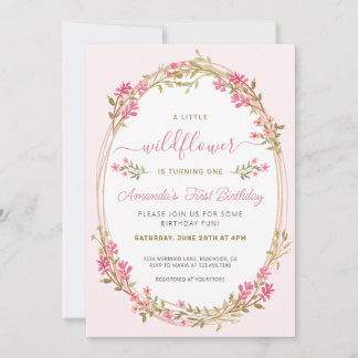 Eine kleine Wildblume Mädchen 1. Geburtstag Einladung