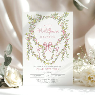 Eine kleine Wildblume Rosa Schleife Baby Shower Einladung