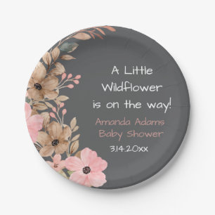 Eine kleine Wildblumen-Rosa-Mädchen-Baby-Party Pappteller