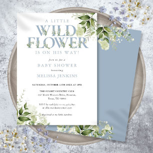Eine kleine wilde Blumen Grün Blau Junge Babyparty Einladung