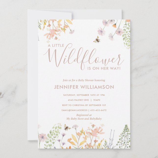Eine kleine Wildfllower Niedlich Girl Baby Dusche Einladung (Vorderseite)