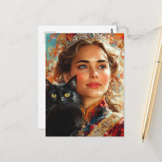 Eine Königin und ihre schwarze Katze Postkarte