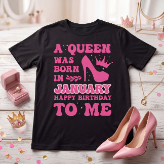 Eine Königin war im Januar Geboren Pink Crown T-Shirt