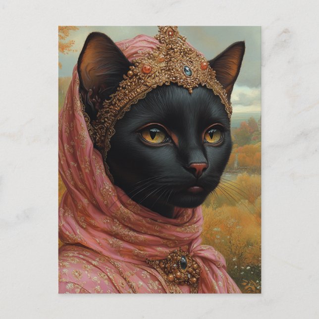 Eine königliche schwarze Katze in rosa Robben und  Postkarte (Vorderseite)